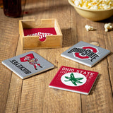 OHIO STATE UNIVERSITY CERAMIC COASTERS SET – 4PCS WITH WOOD CADDY | GAME DAY GIFT