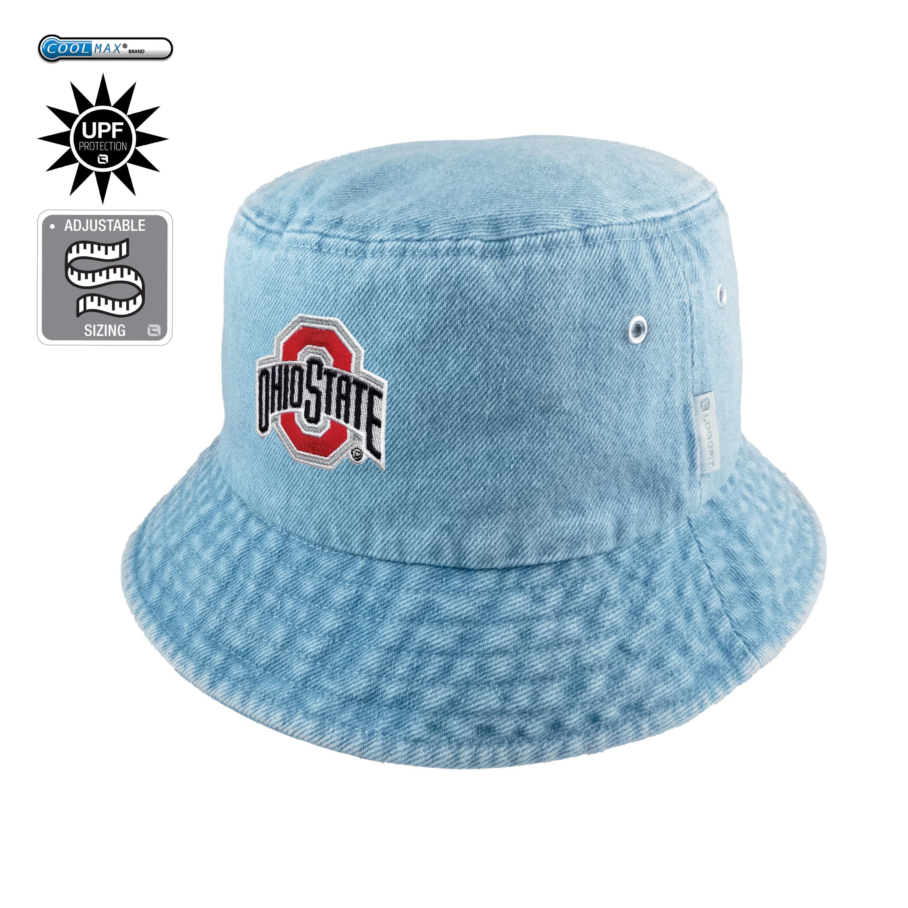 Light blue bucket hat with Ohio State logo on a white background