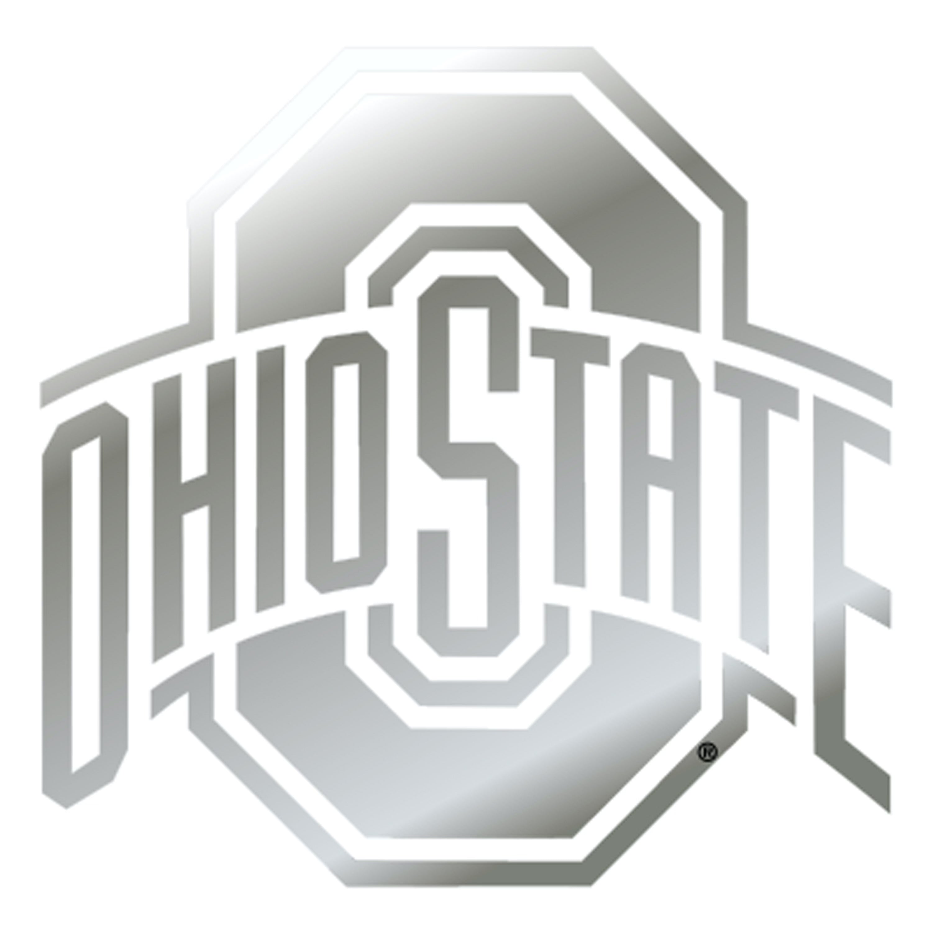 Silver metallic Ohio State Buckeyes logo decal or wall art on a plain white background.