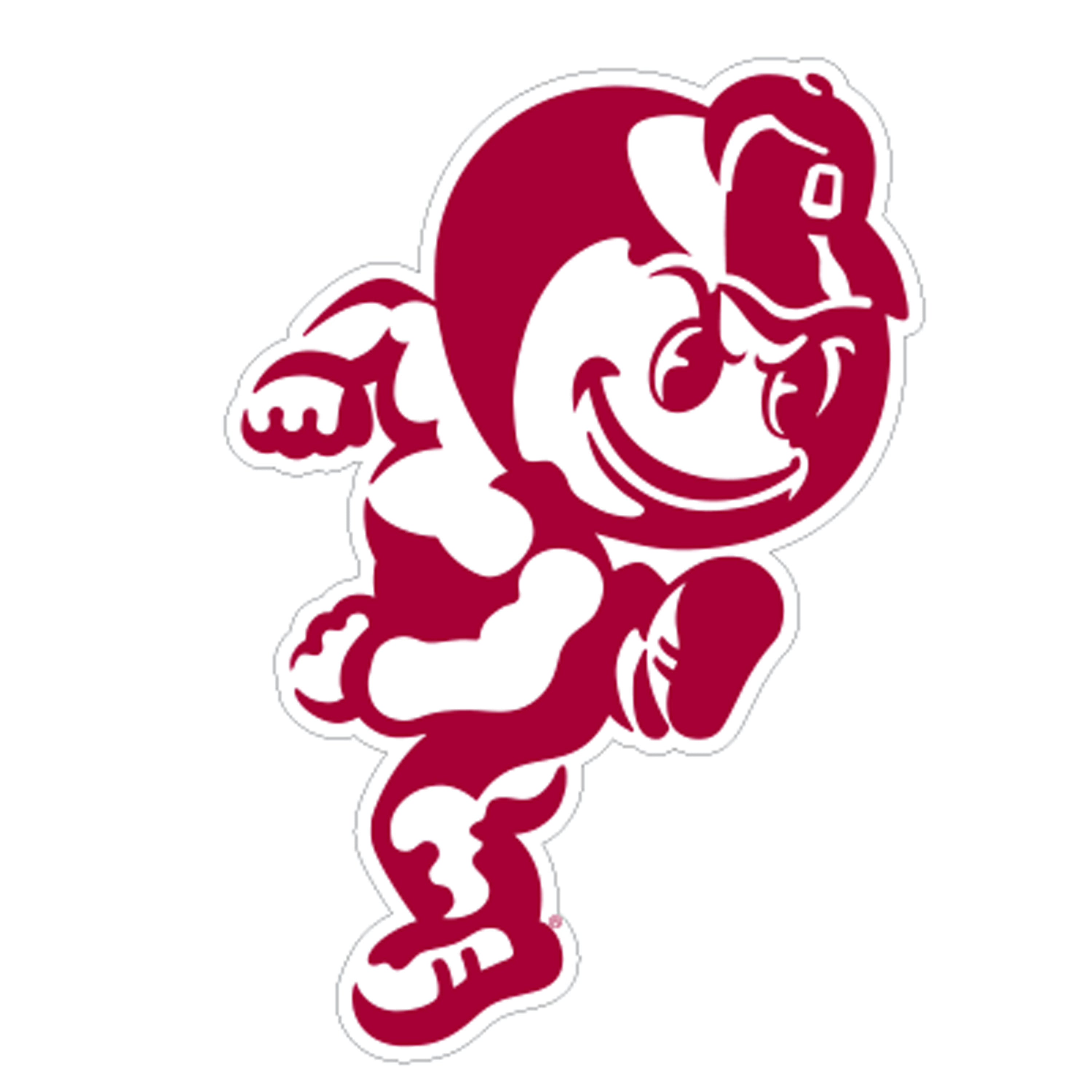 A die-cut sticker featuring the Mississippi State Bulldogs mascot, a running bulldog in maroon and white, on a plain white background.