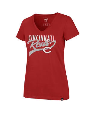 front ofCINCINNATI REDS RED GLITTER RUSH U RVL VNCK T WOME