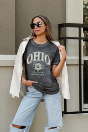 front of Ohio Bobcats Switch It Up Acid Wash Boyfriend Tee