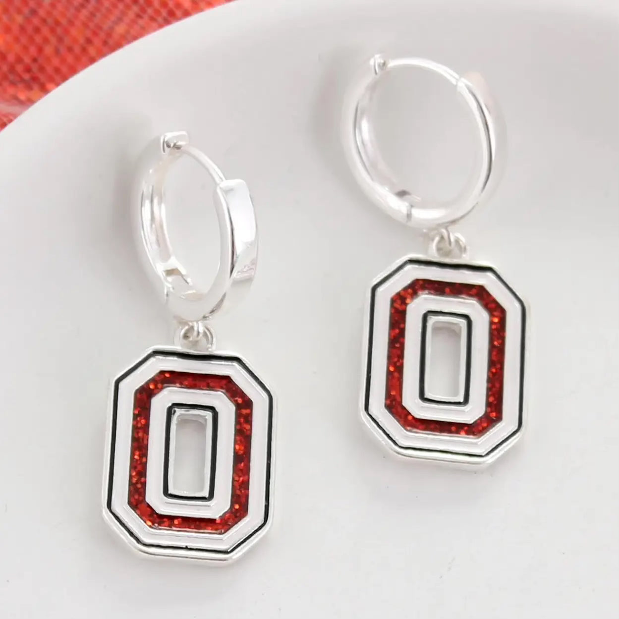letter block O buckeye earrings with loops