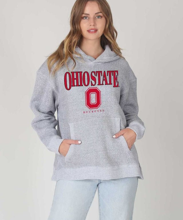 Ohio State Buckeye hoodie on smiling girl