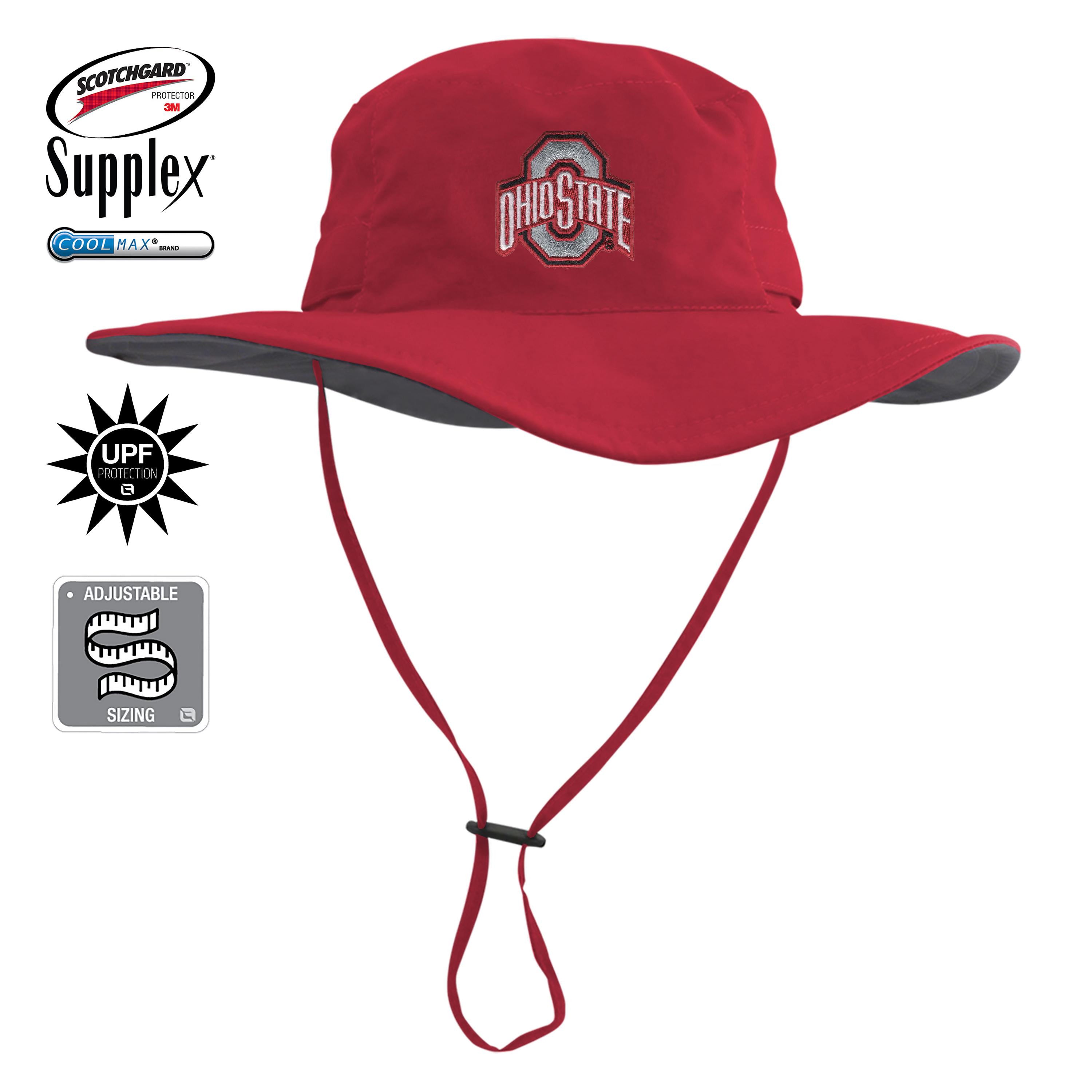 Red sun hat with Ohio State logo on a white background