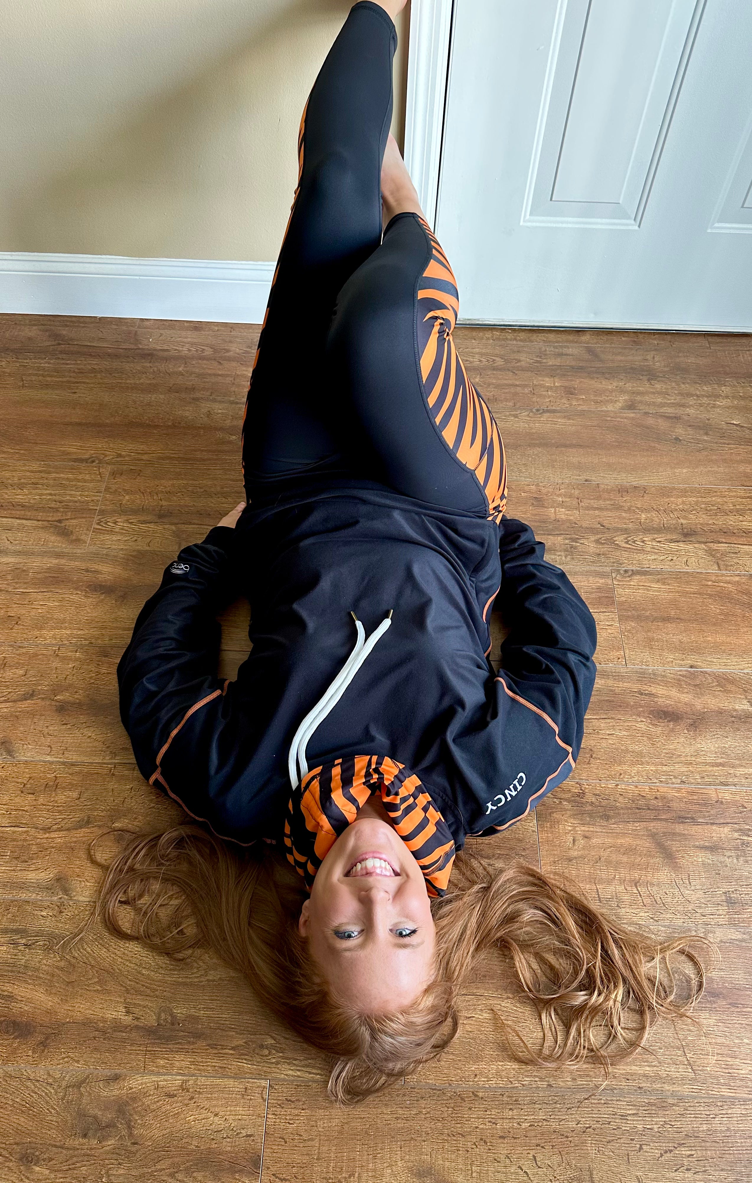 Laying on floor: "Cincy Love" Mock Neck Pullover/Black