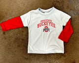 OHIO STATE BUCKEYE RED-SLEEVED BASEBALL STYLE TODDLER SHIRT