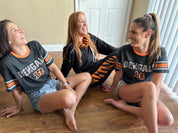 girls talking, wearing "Cincy Love" Mock Neck Pullover/Black