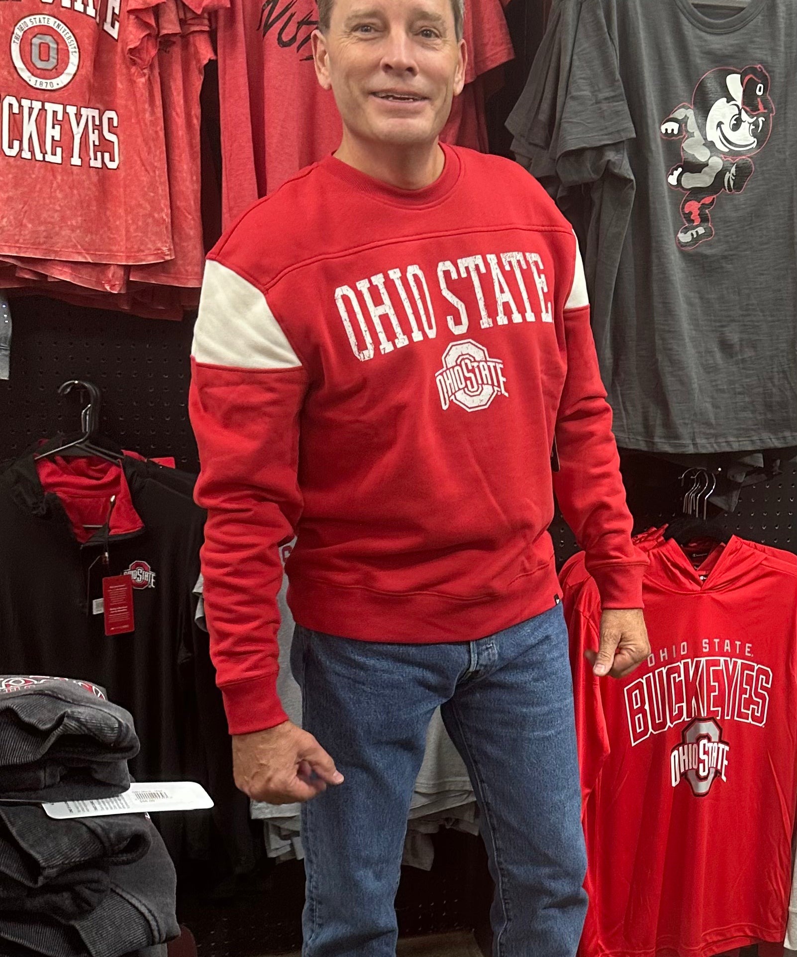 red sweatshirt buckeye fan in store