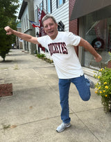 OHIO STATE BUCKEYES VIN WHITE WASH CLUBHOUSE ACE FIELDHOUSE TEE BRUTUS BUCKEY ON SLEEVE WITH ARCH BUCKEYES
