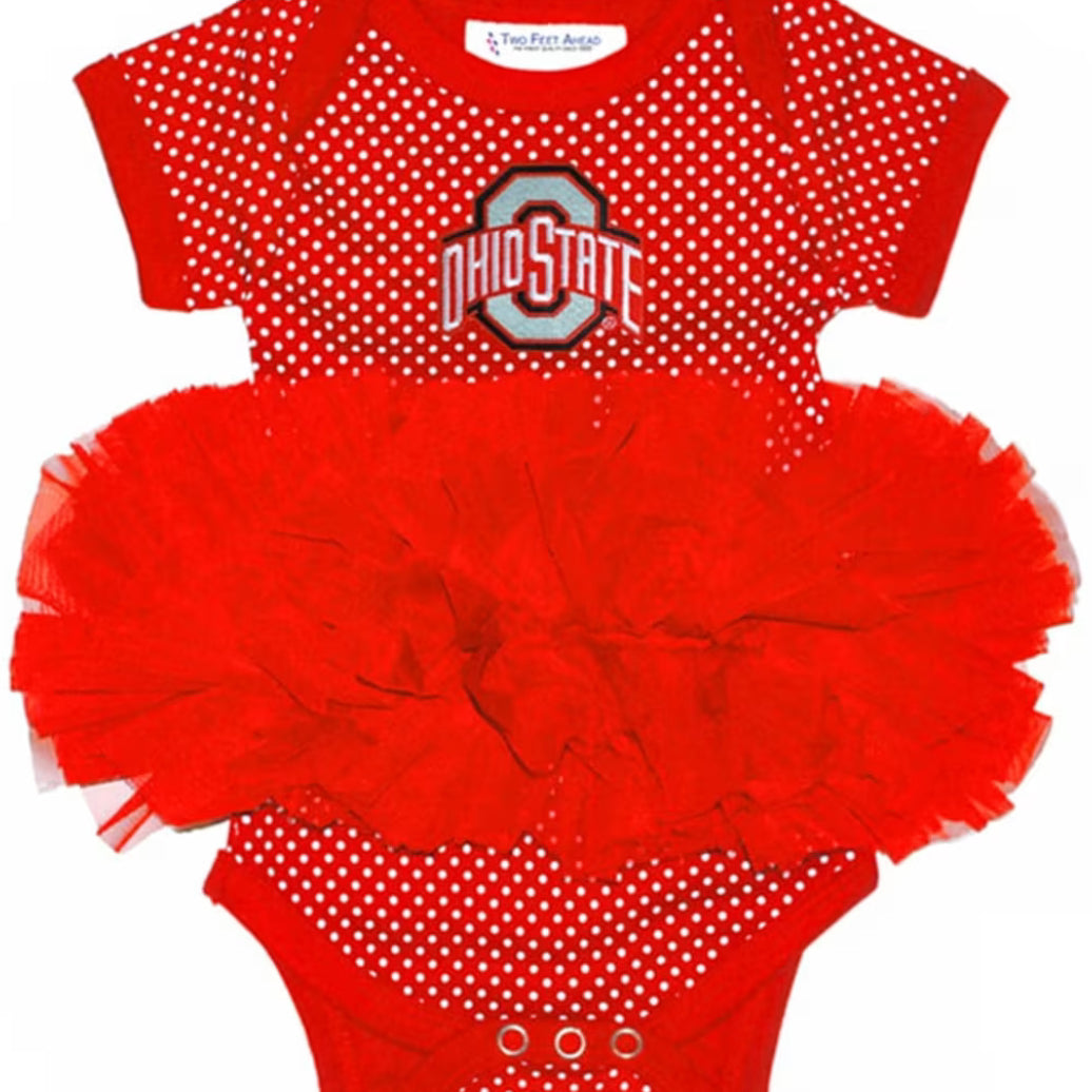 Buckeyes baby girl onesie with red tutu and heart design