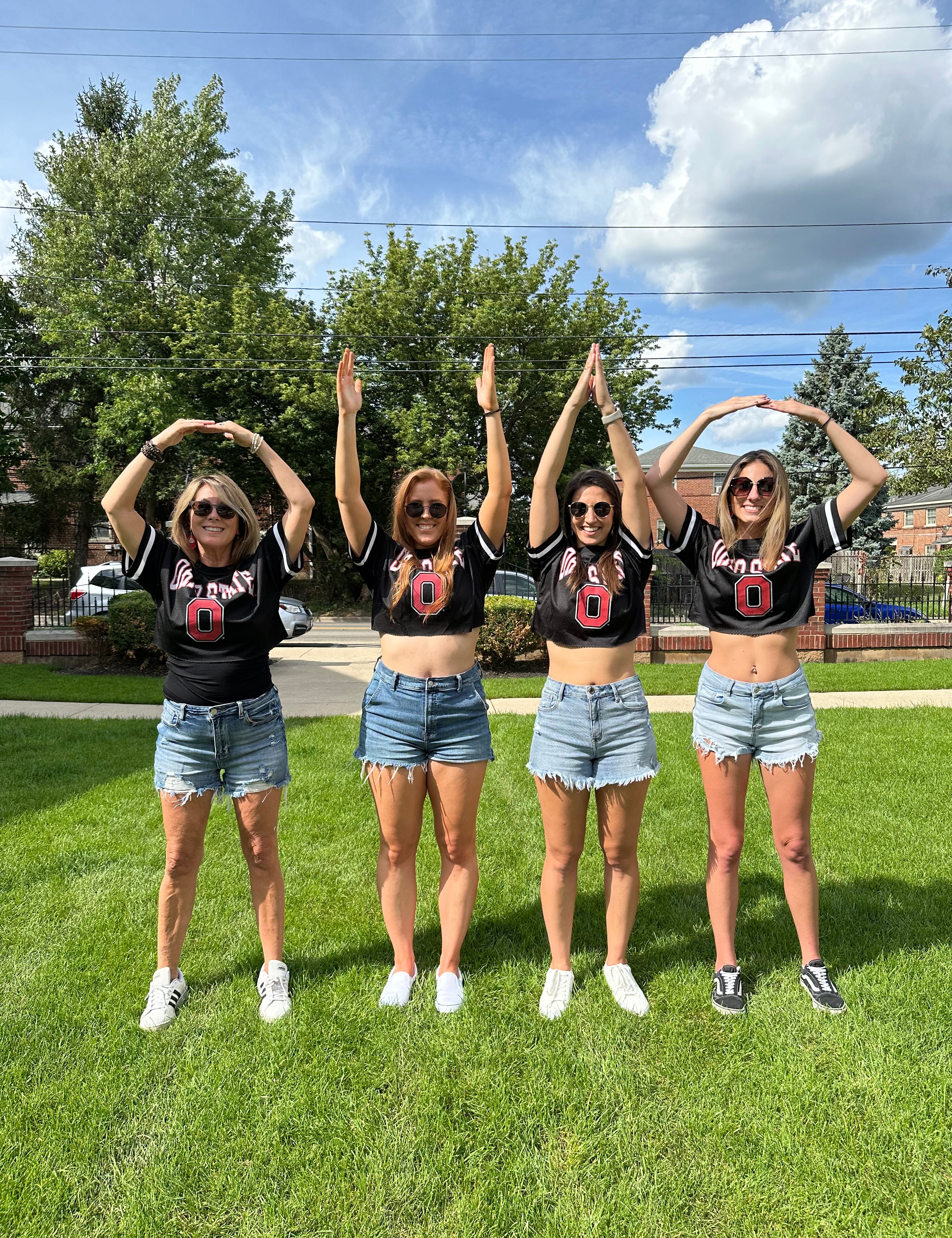 collge girls wearing Ohio State Buckeyes "Game Face" Moderately Fitted Fashion Jersey 