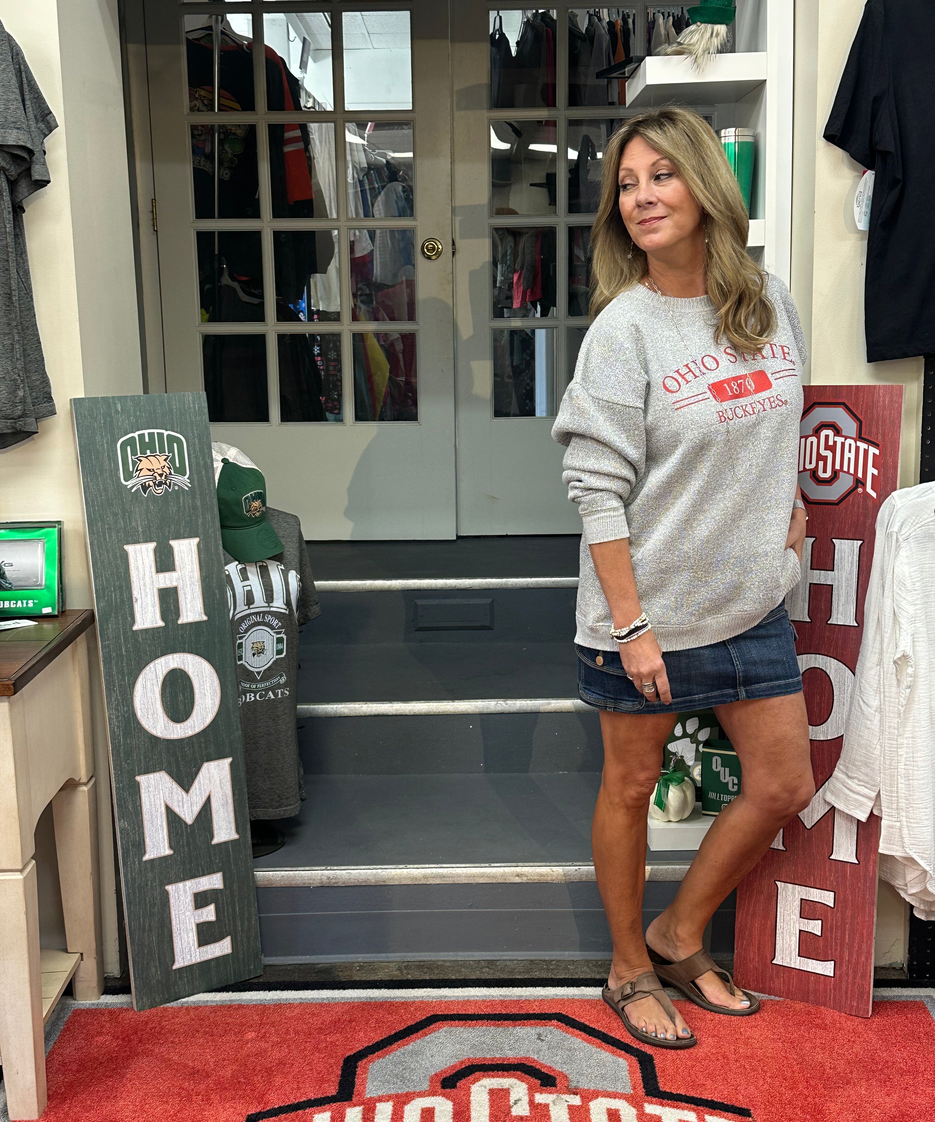 lynn at store wearing sweatshirt