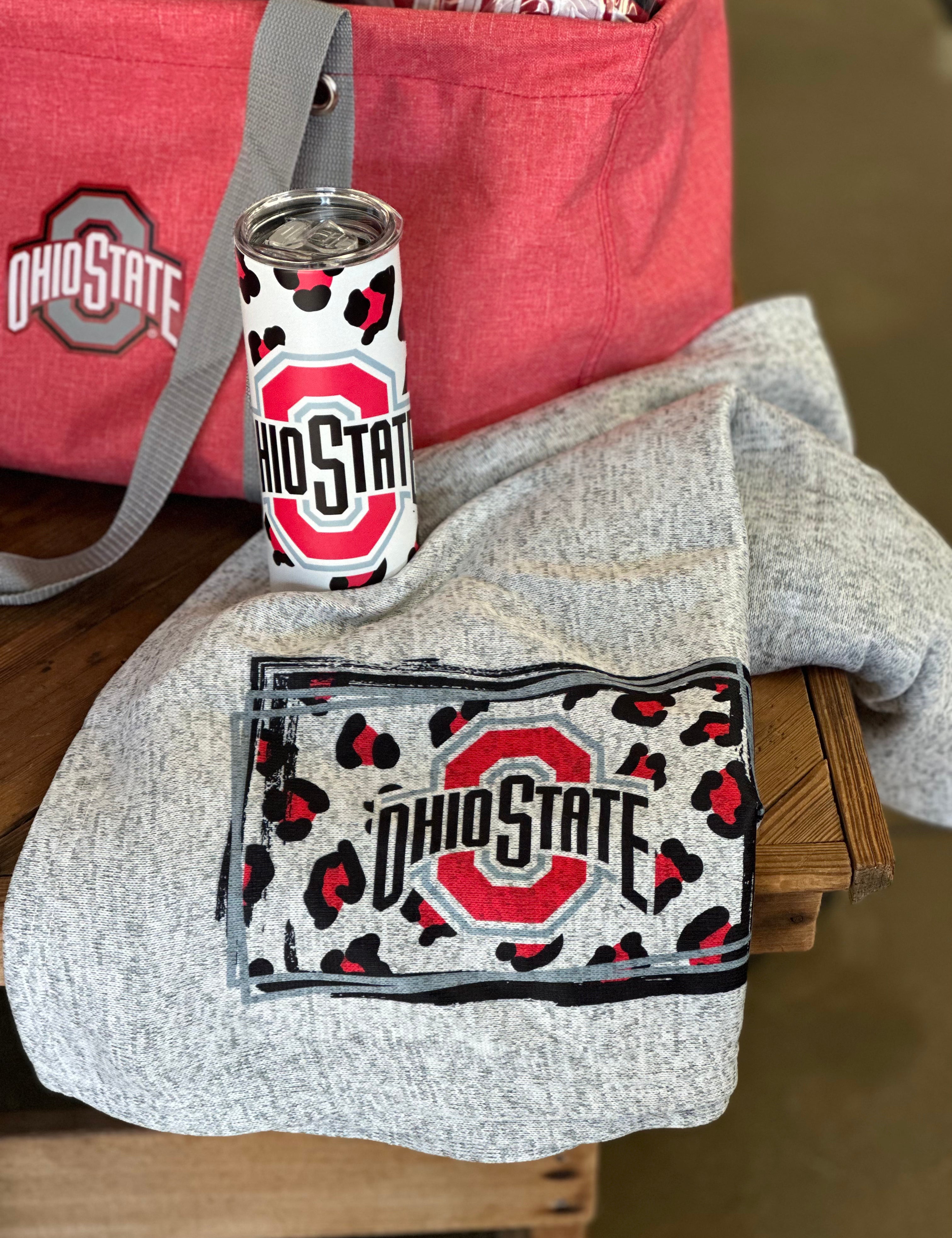 Ohio State University Leopard Throw Blanket and tumbler