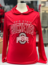 OHIO STATE BUCKEYES LONG SLEEVE HOODED PERFORMANCE SHIRT BY CHAMPION