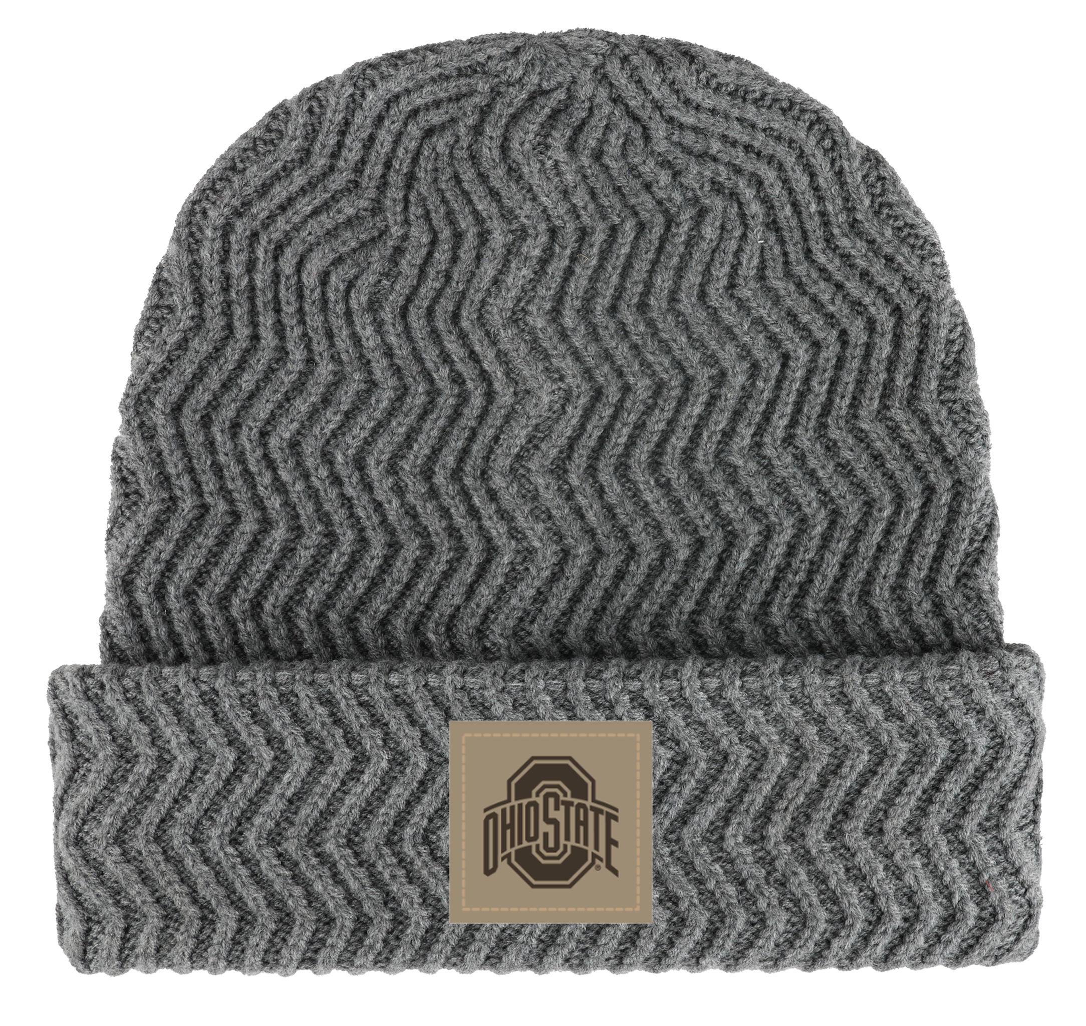 ohio state CHARCOAL LEATHER PATCH KNIT BEANIE HAT
