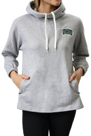 front of Ohio University Bobcats Patchwork Snorkel Neck Hoodie/ Heather Grey