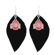 OHIO STATE BUCKEYES EARRINGS- BOHO WITH SILVER LOGO CHARM