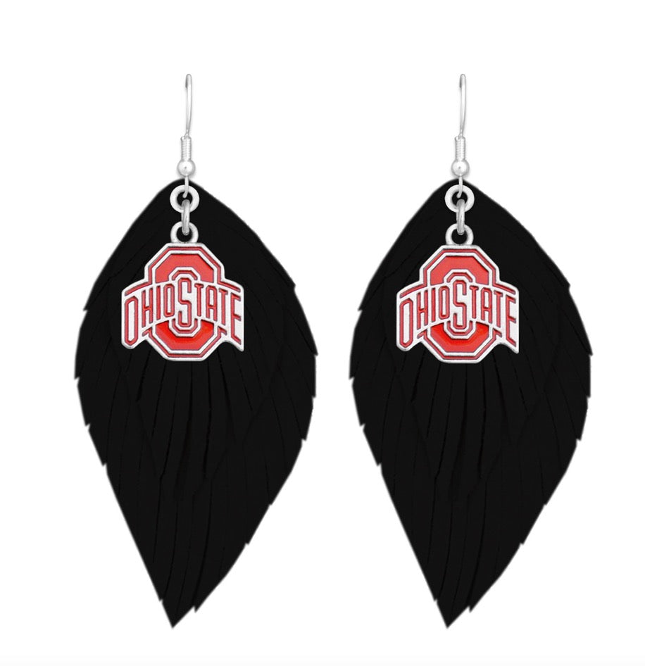 OHIO STATE BUCKEYES EARRINGS- BOHO WITH SILVER LOGO CHARM