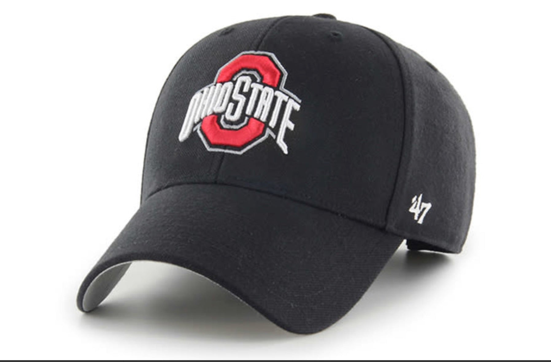 Black Ohio State cap with red and white logo on a white background