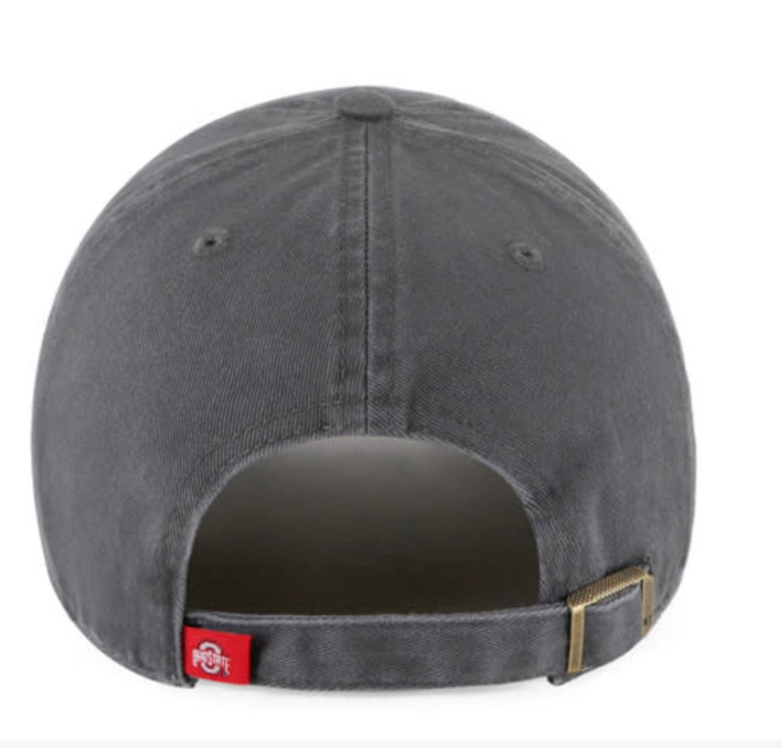 Gray cap with a red tag on a white background