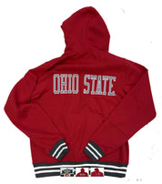 Red hoodie with 'OHIO STATE' text on the back against a white background