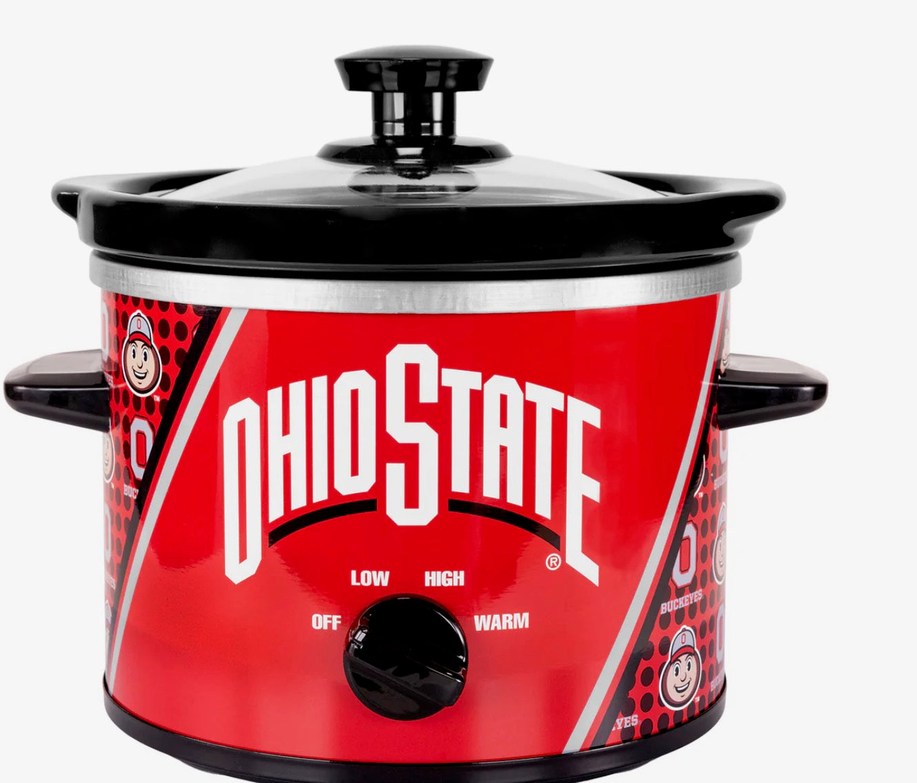 Ohio State-themed slow cooker with red and black design on a white background