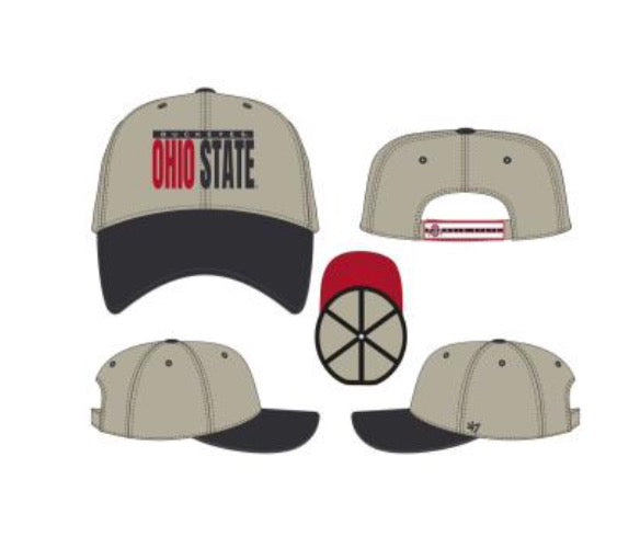black visor, and 'OHIO STATE' printed on the front in red and black.