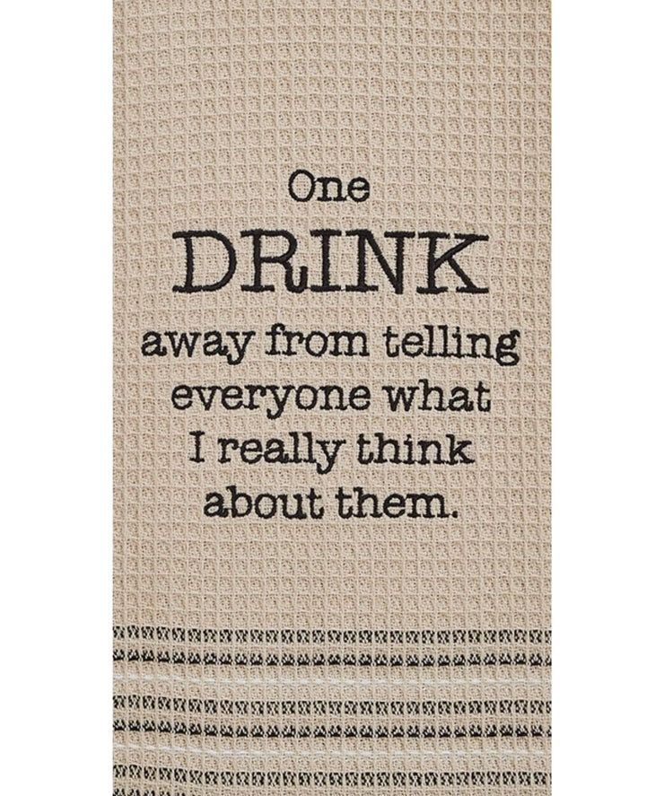 Textile product with humorous quote on a beige background