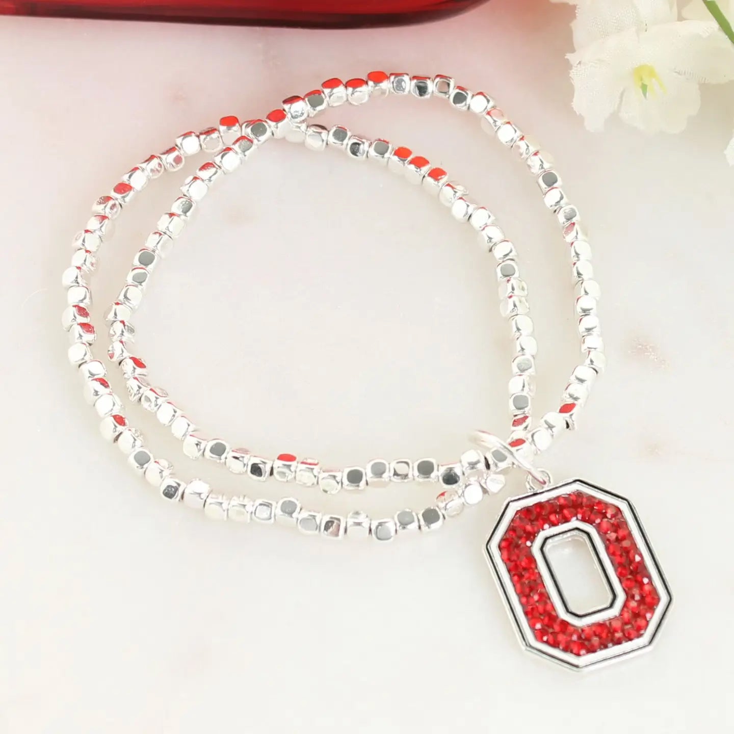 Ohio State crystal logo stretch bracelet with logo charm
