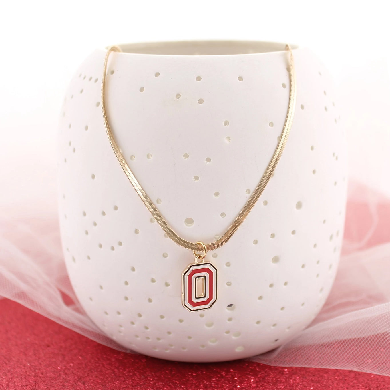 Ohio State gold tone flat snake chain necklace with enamel logo charm and extender