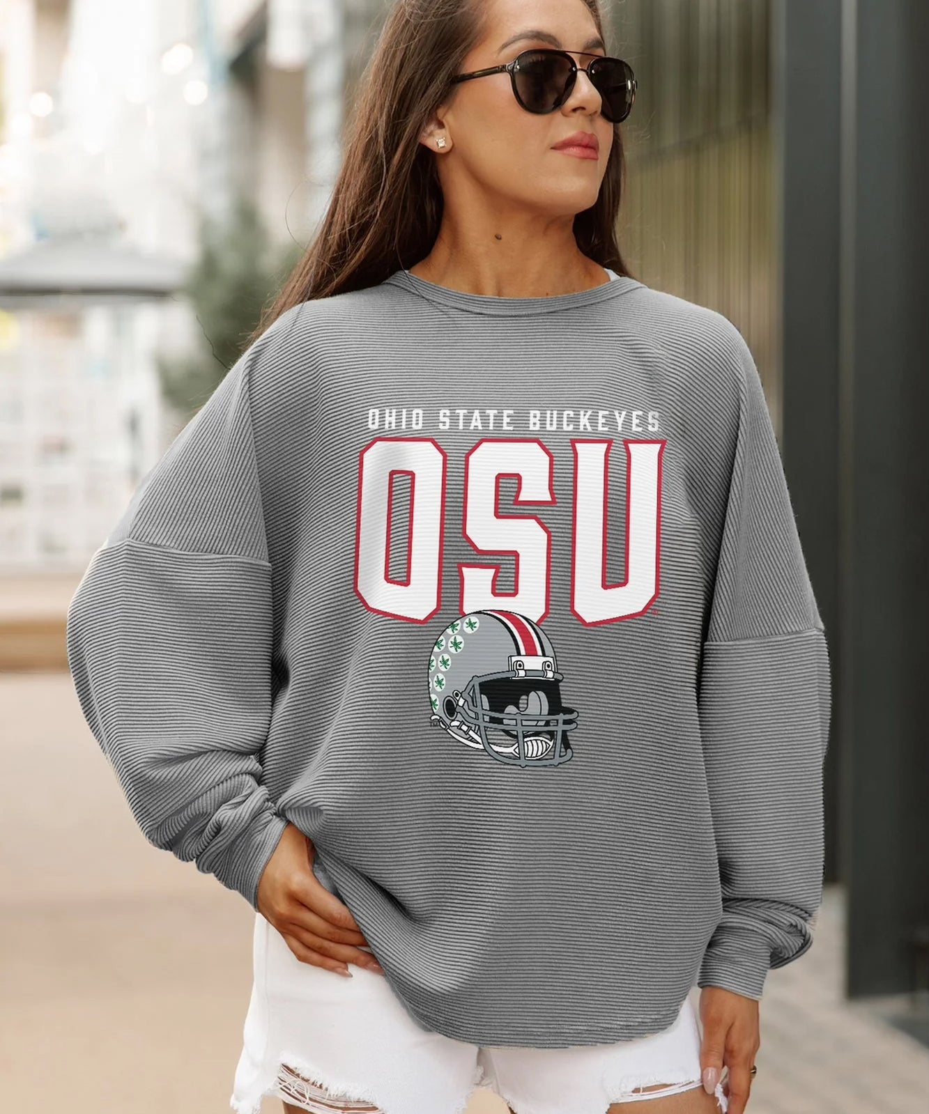 Relaxed drop-shoulder Ohio State sweatshirt textured cotton poly