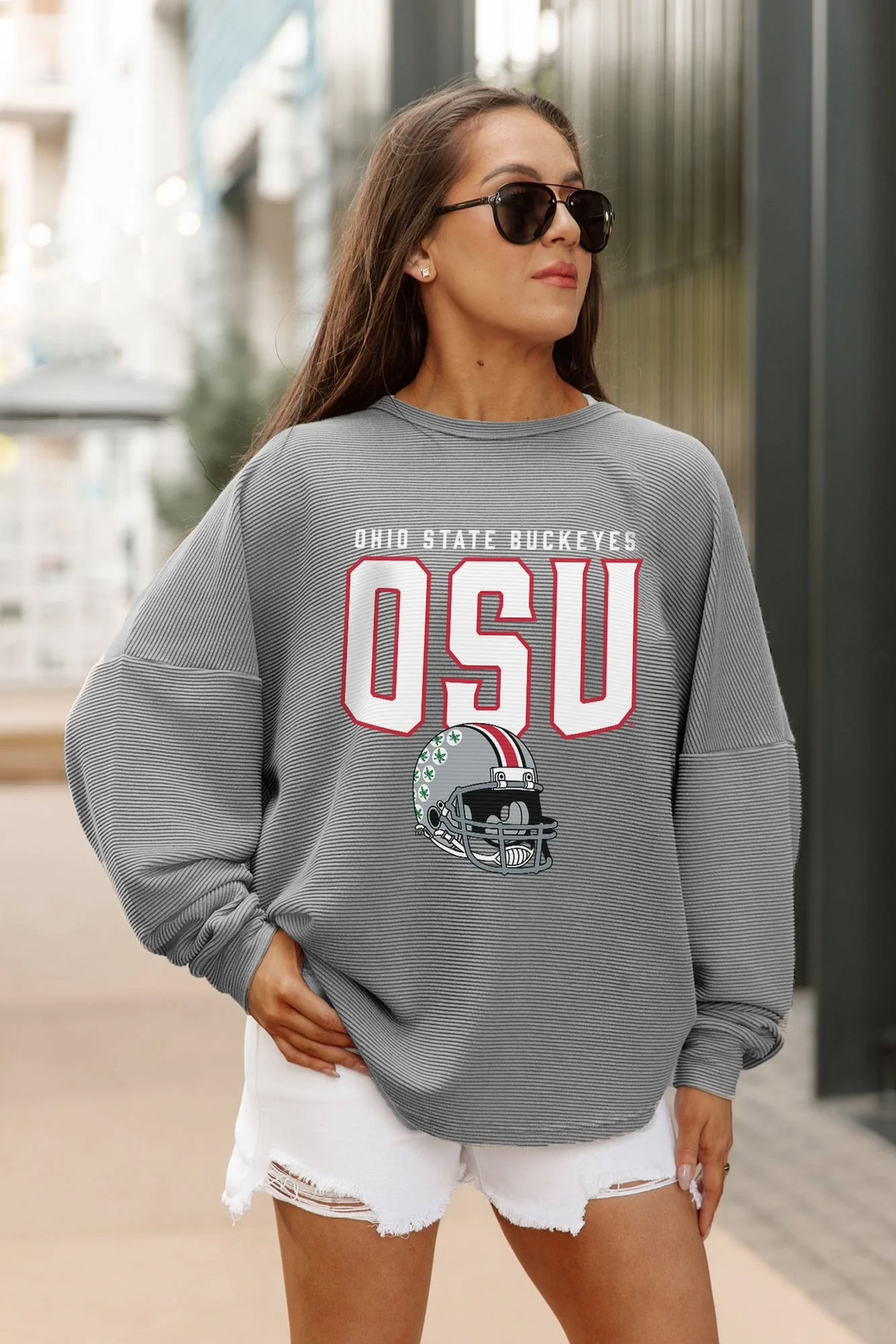 Relaxed drop-shoulder Ohio State sweatshirt textured cotton poly