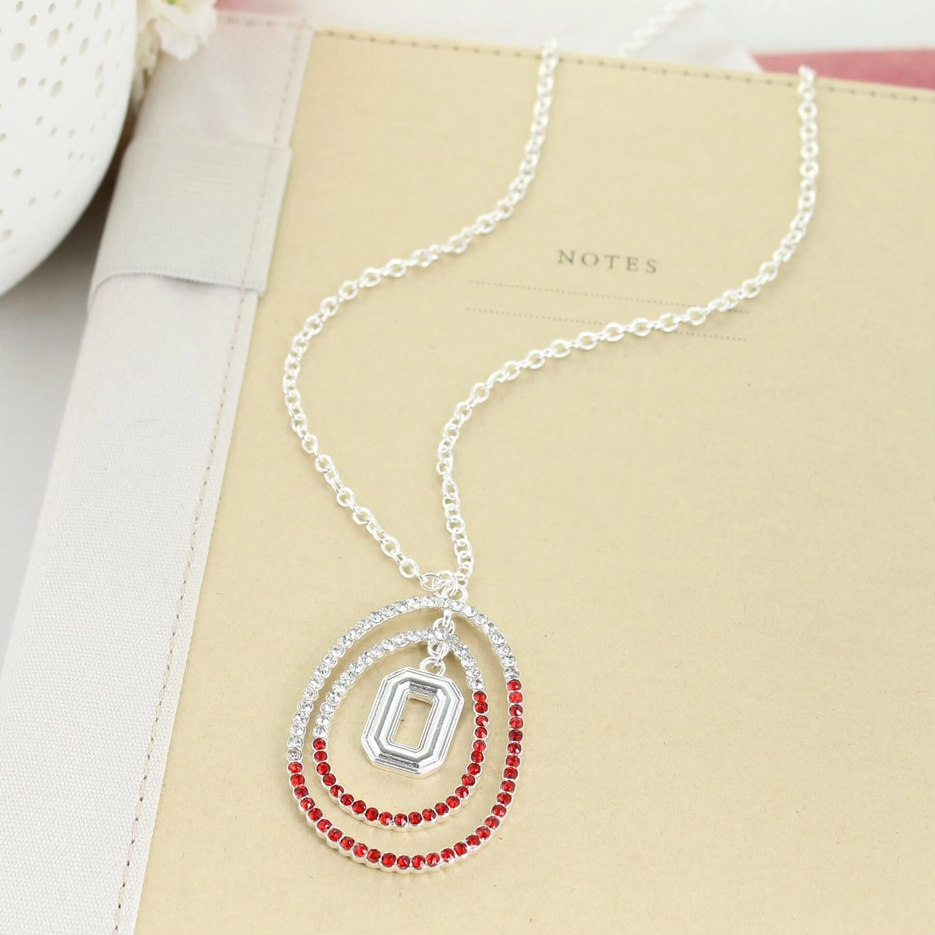 Ohio State crystal loop necklace with logo charm
