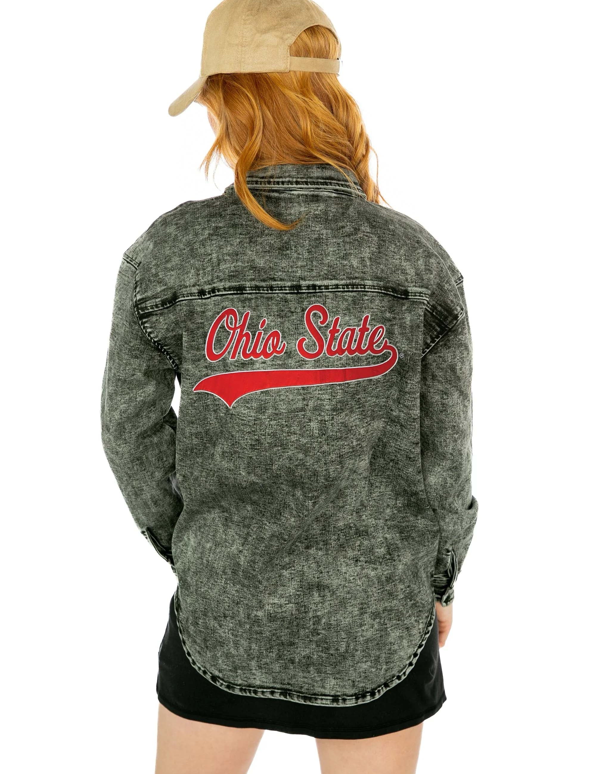 back Ohio State Buckeyes Home Team Advantage Light-Wash Denim Overshirt