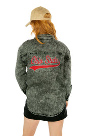 back Ohio State Buckeyes Home Team Advantage Light-Wash Denim Overshirt