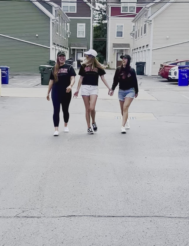 video of girls on campus wearing ohio state university,  CROPPED TEE