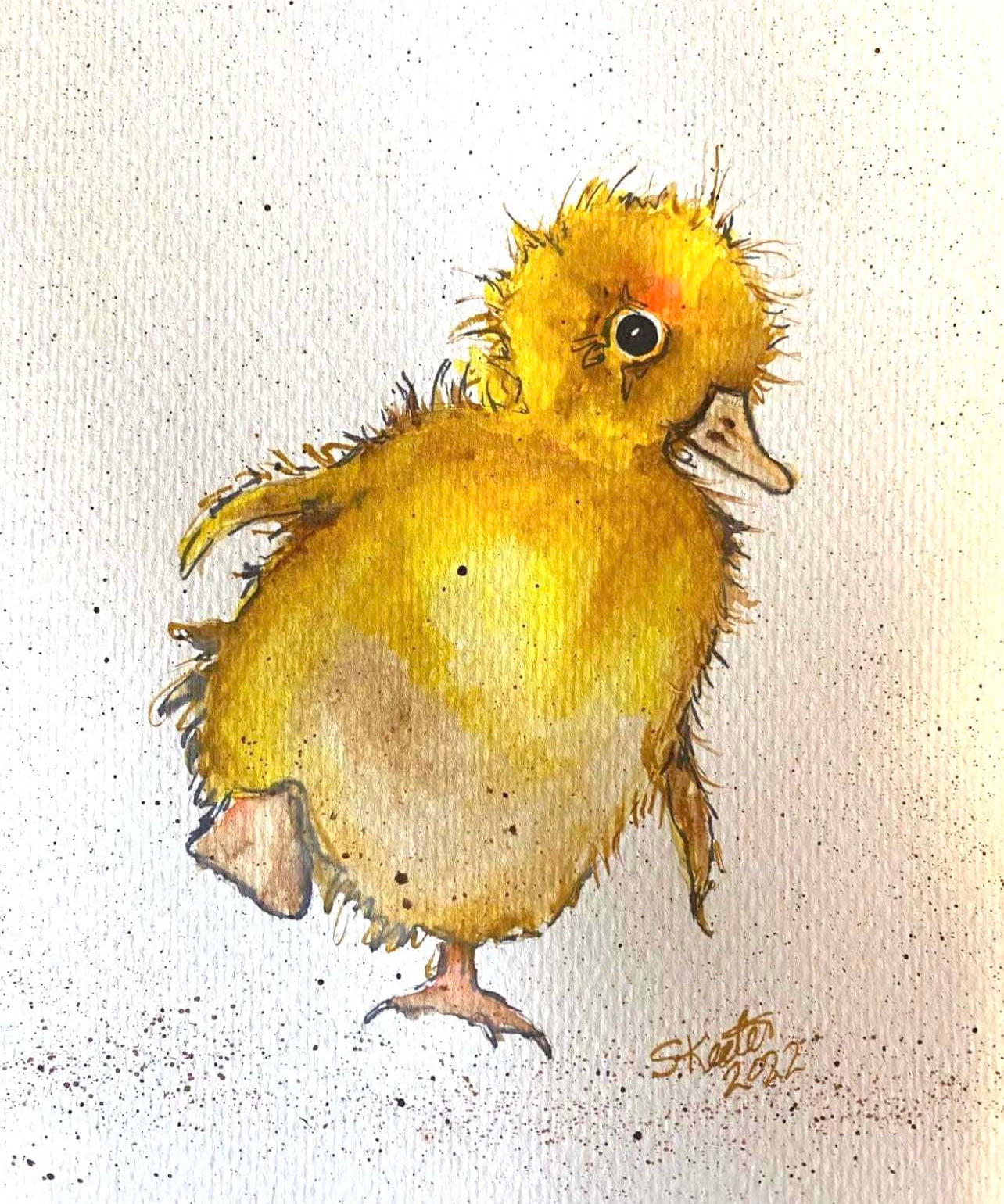 yellow duckling, watercolor
