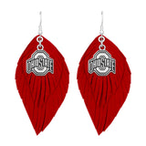 OHIO STATE BUCKEYES EARRINGS- BOHO WITH SILVER LOGO CHARM