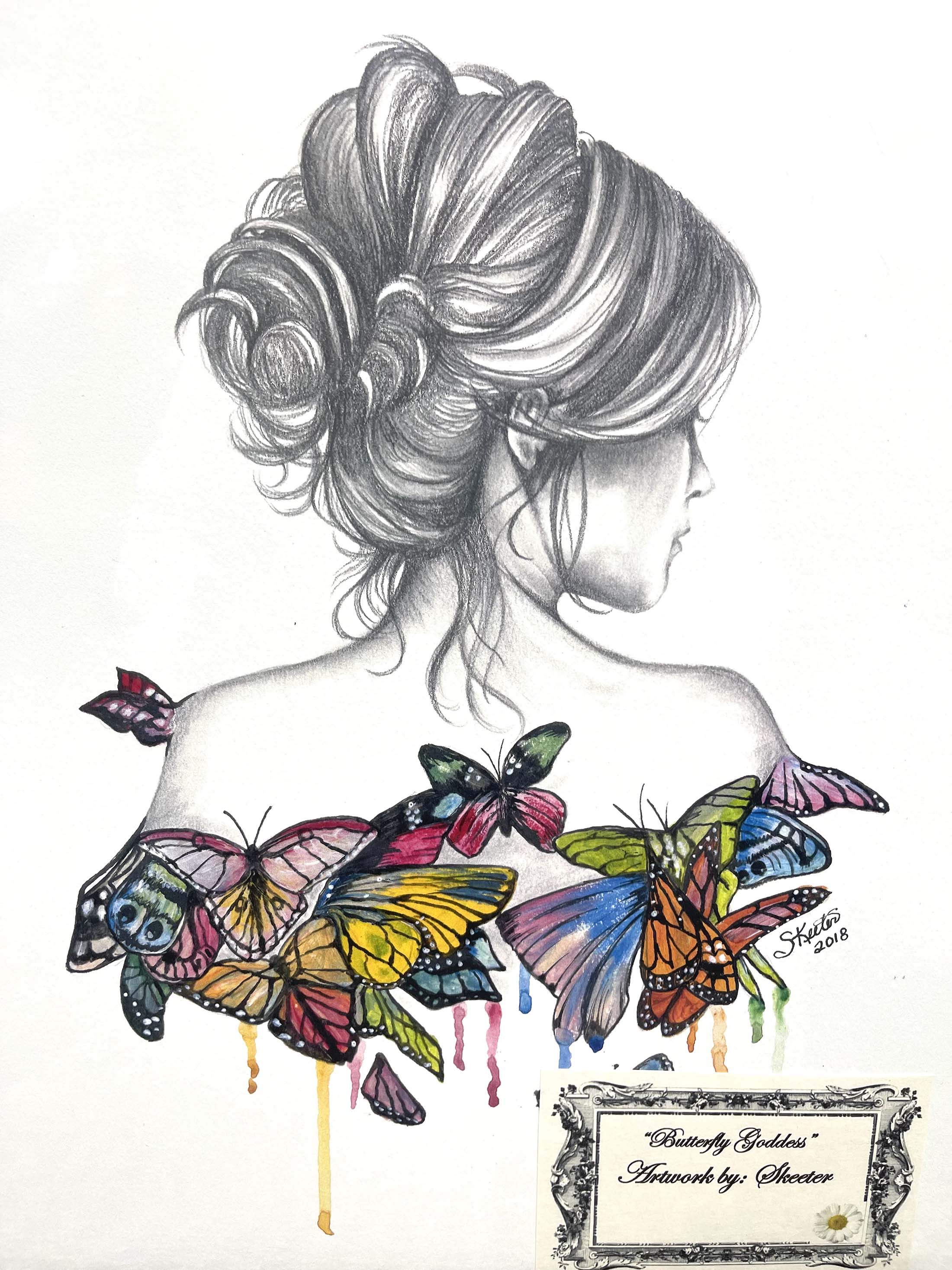 ACRYLIC PRINT, YOUNG WOMAN TOUCHED BY GENTLE BUTTERFLIES