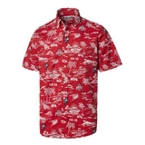 OH-IO RED HAWAIIAN BUTTON POLO WITH LOGO AND BRUTUS