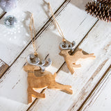 EMBELLISHED ANTLER WOODEN REINDEER ORNAMENT