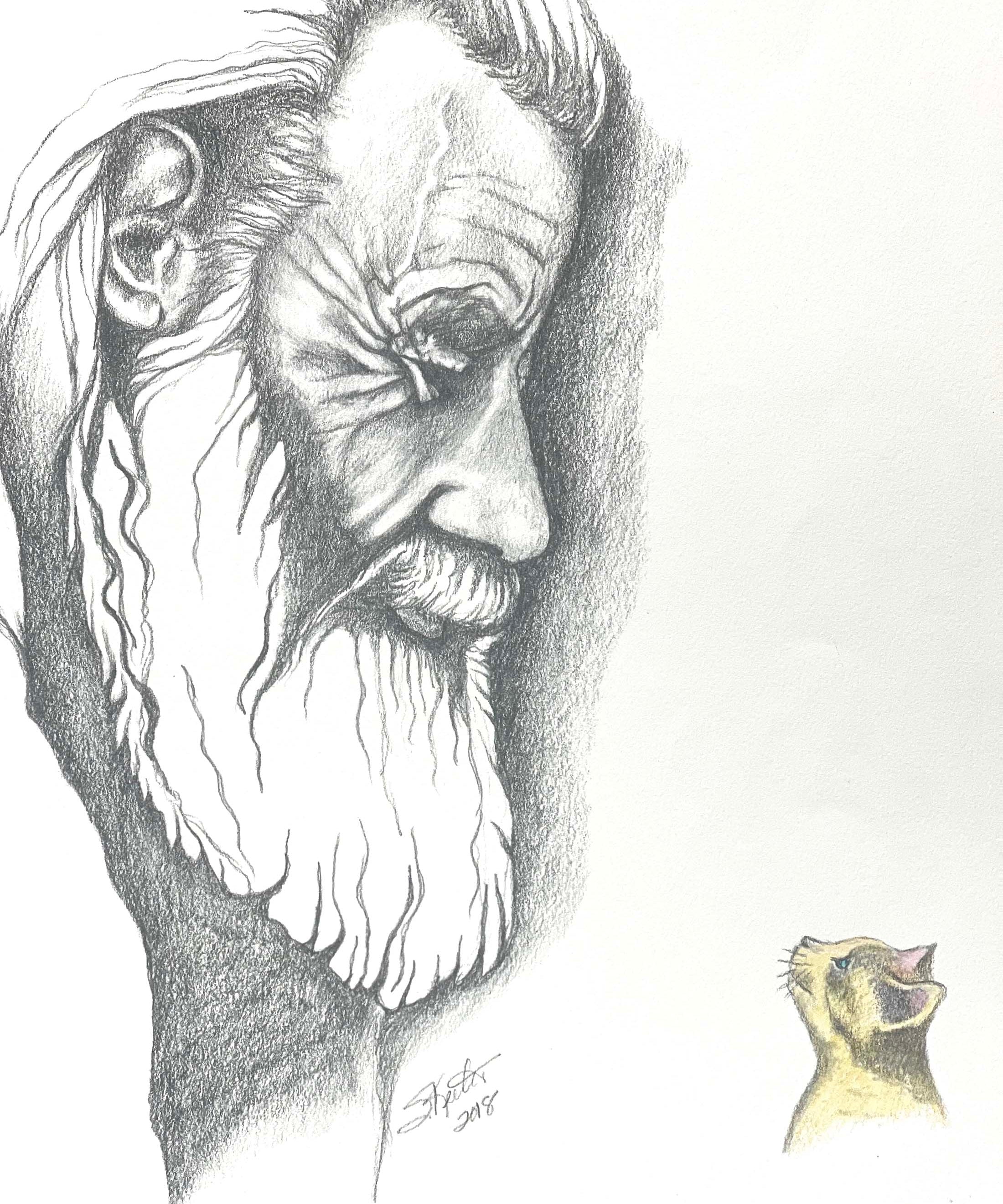 COLORED PENCIL, OLD TIMER AND SMALL KITTEN COMPANION