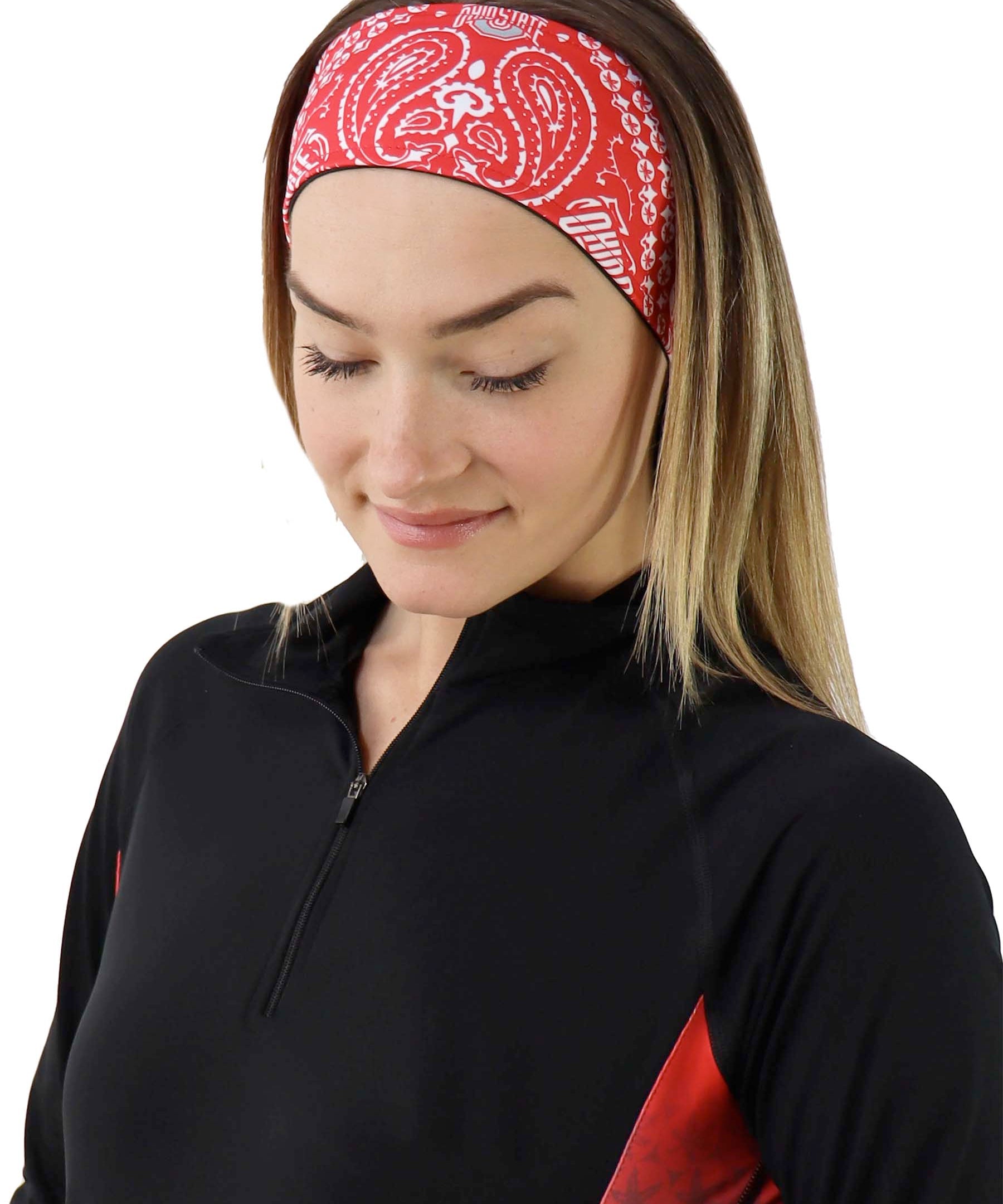red headband style OHIO STATE BANDANA PRINT HEADBAND