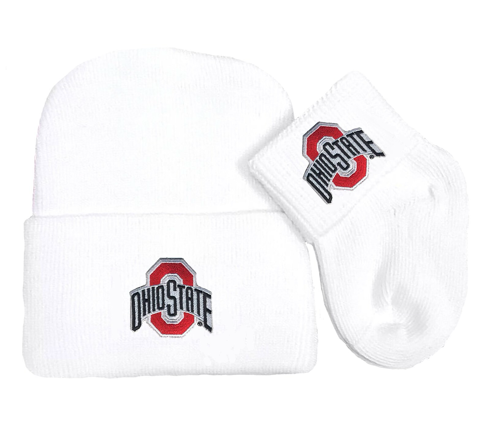 OHIO STATE BUCKEYES NEWBORN BABY KNIT CAP AND SOCKS