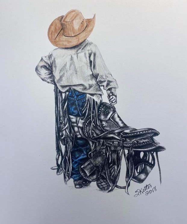 COLORED PENCIL, YOUNG COWBOY JUST LIKE HIS DADDY
