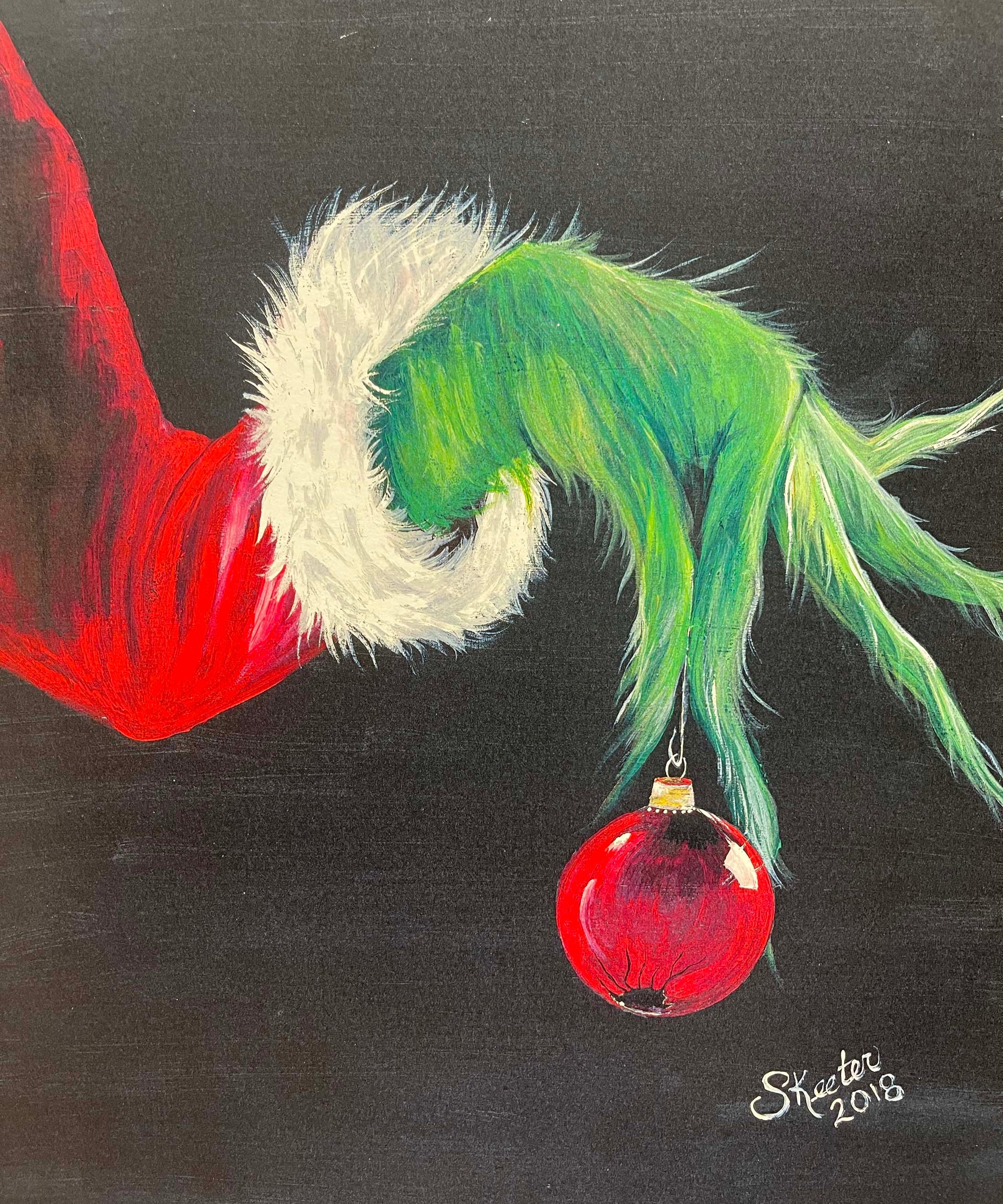 ACRYLIC PRINT, GRINCH AND TREE BULB