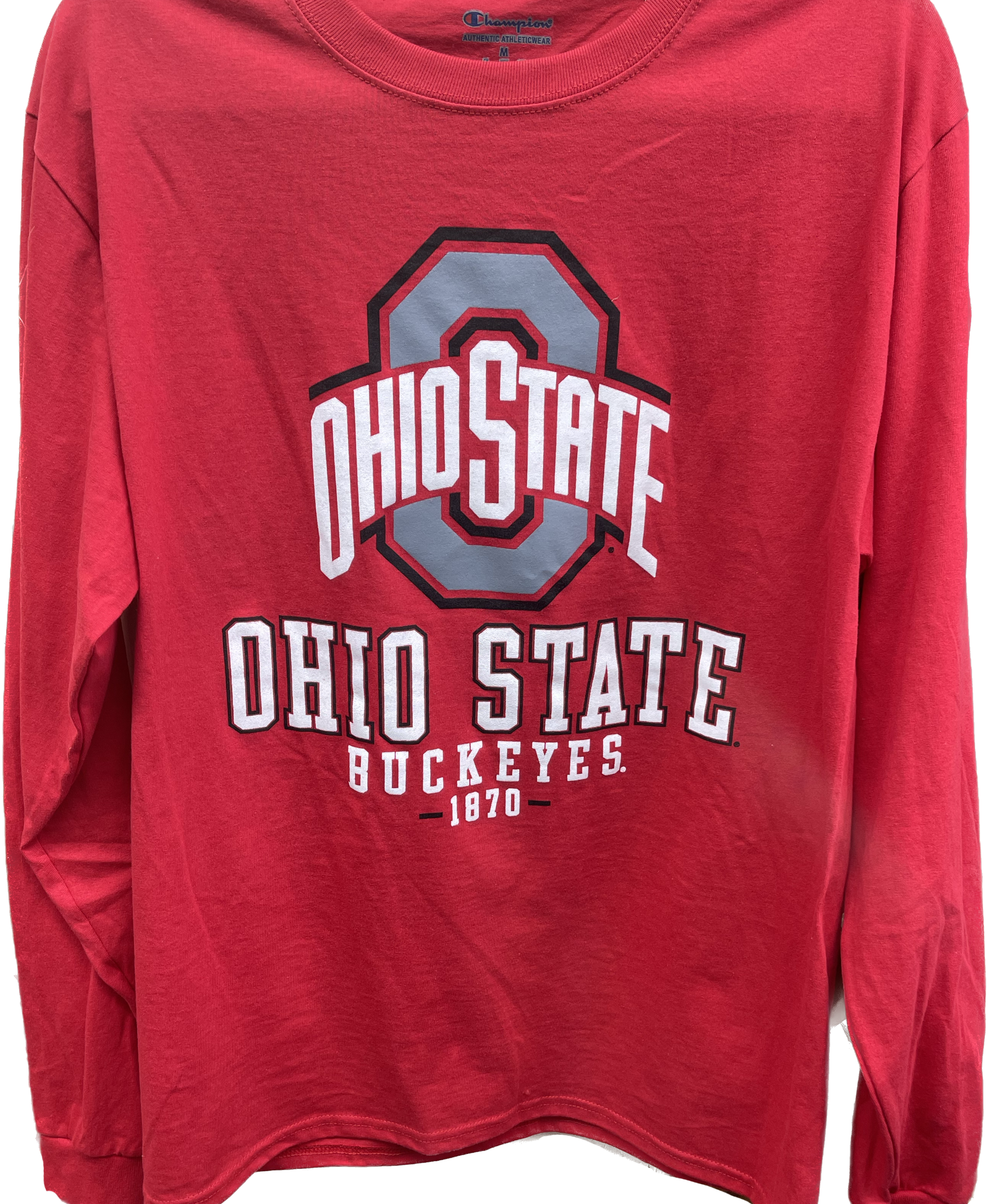  Ohio State University Athletic logo, Ohio State Buckeyes, 1870 long sleeve tee, Champion, high quality athletic wear, authentic, Officially Licensed Merchandise, The Ohio State University Buckeyes, NCAA.