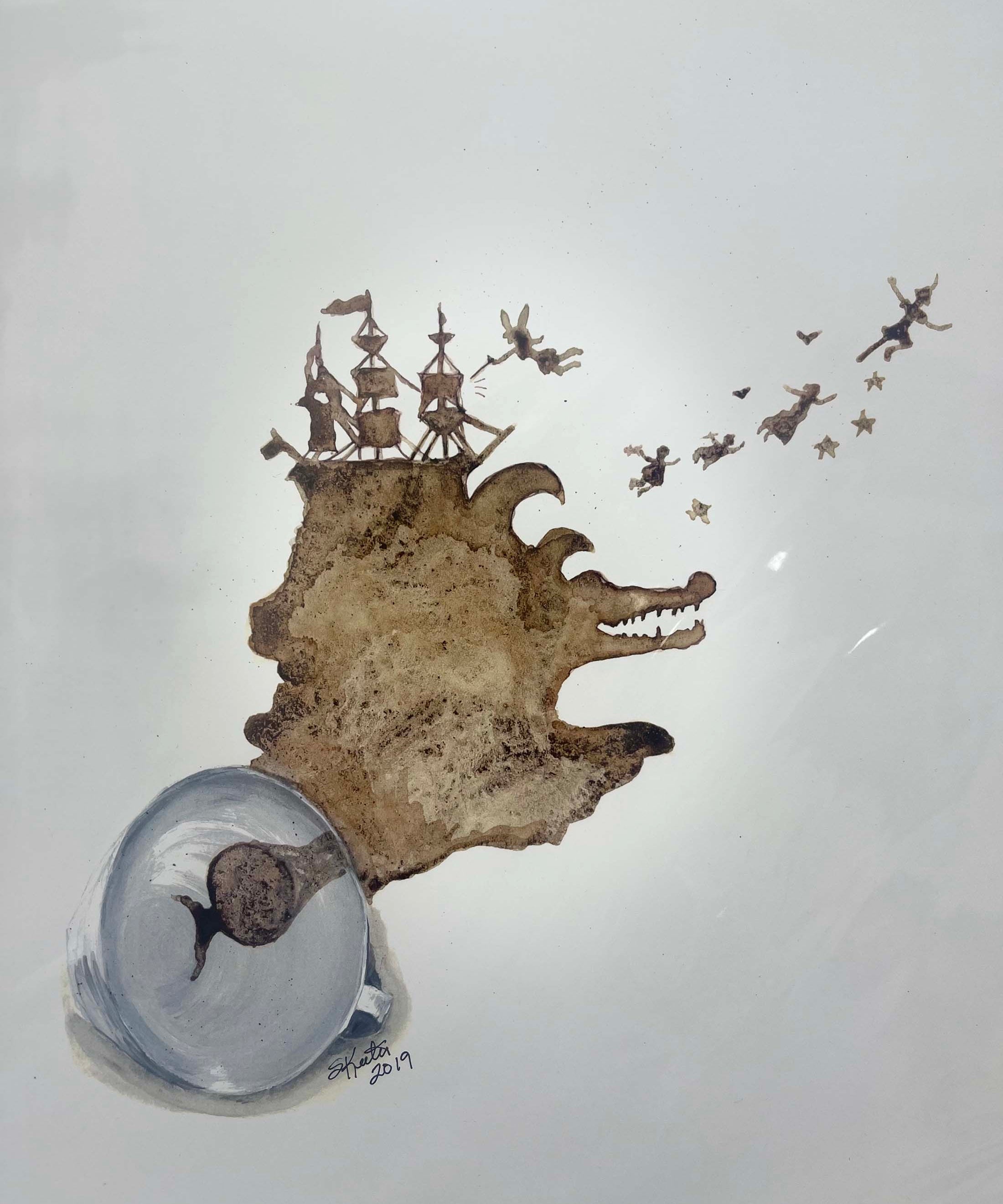 watercolor, snail in globe
