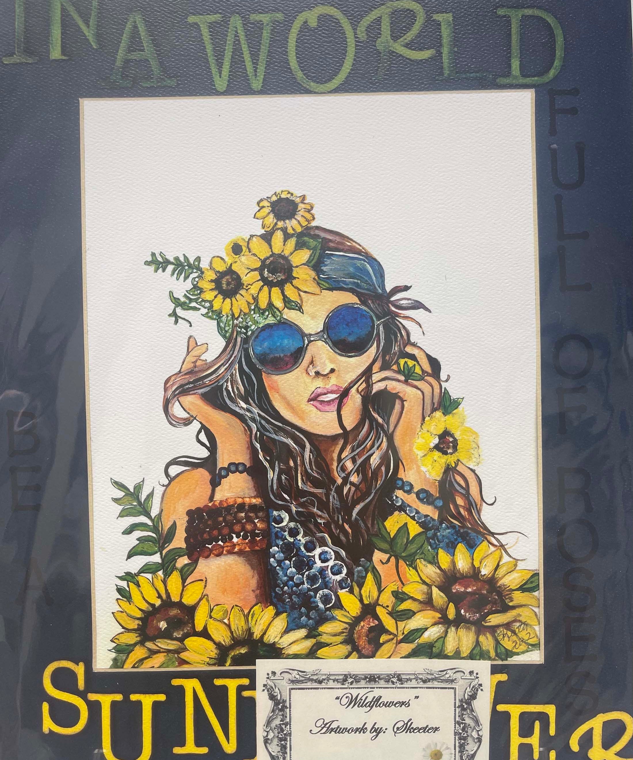 watercolor, women and sunflowers